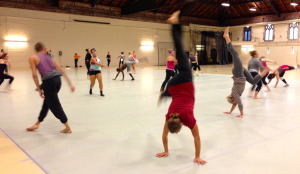 Going upside down in Kathleen Hermesdorf's modern class. 